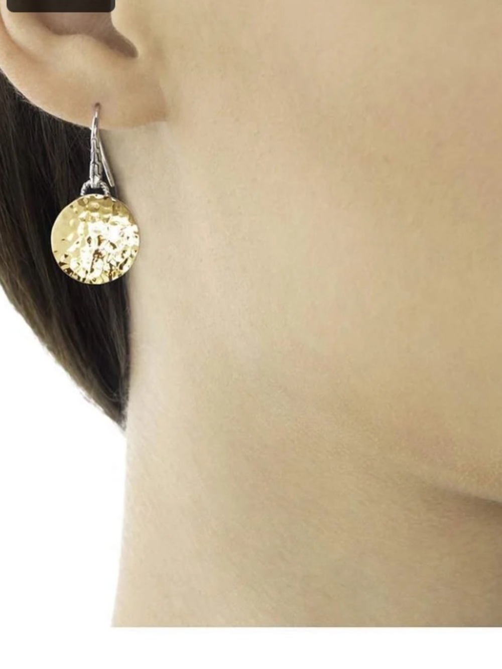 John Hardy Palu 18k and sterling silver hammered round drop earrings - Picture 10 of 13